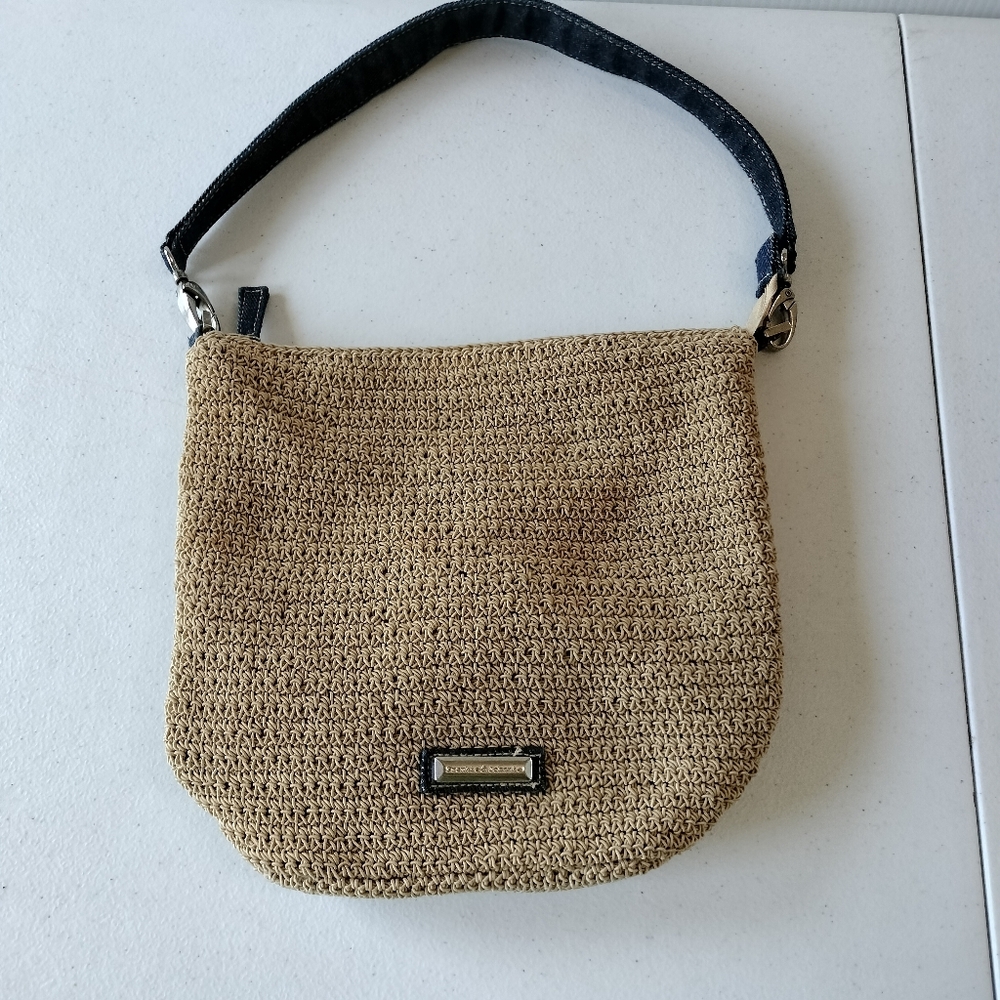 Frankie & Johnnie Tan Crochet Blue Denim Strap Shoulder Bag Boho Western